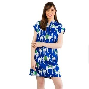 Jaye’s Studio Women’s Sateen Day Dress Camel Print Sz Large Preppy Lounge Comfy